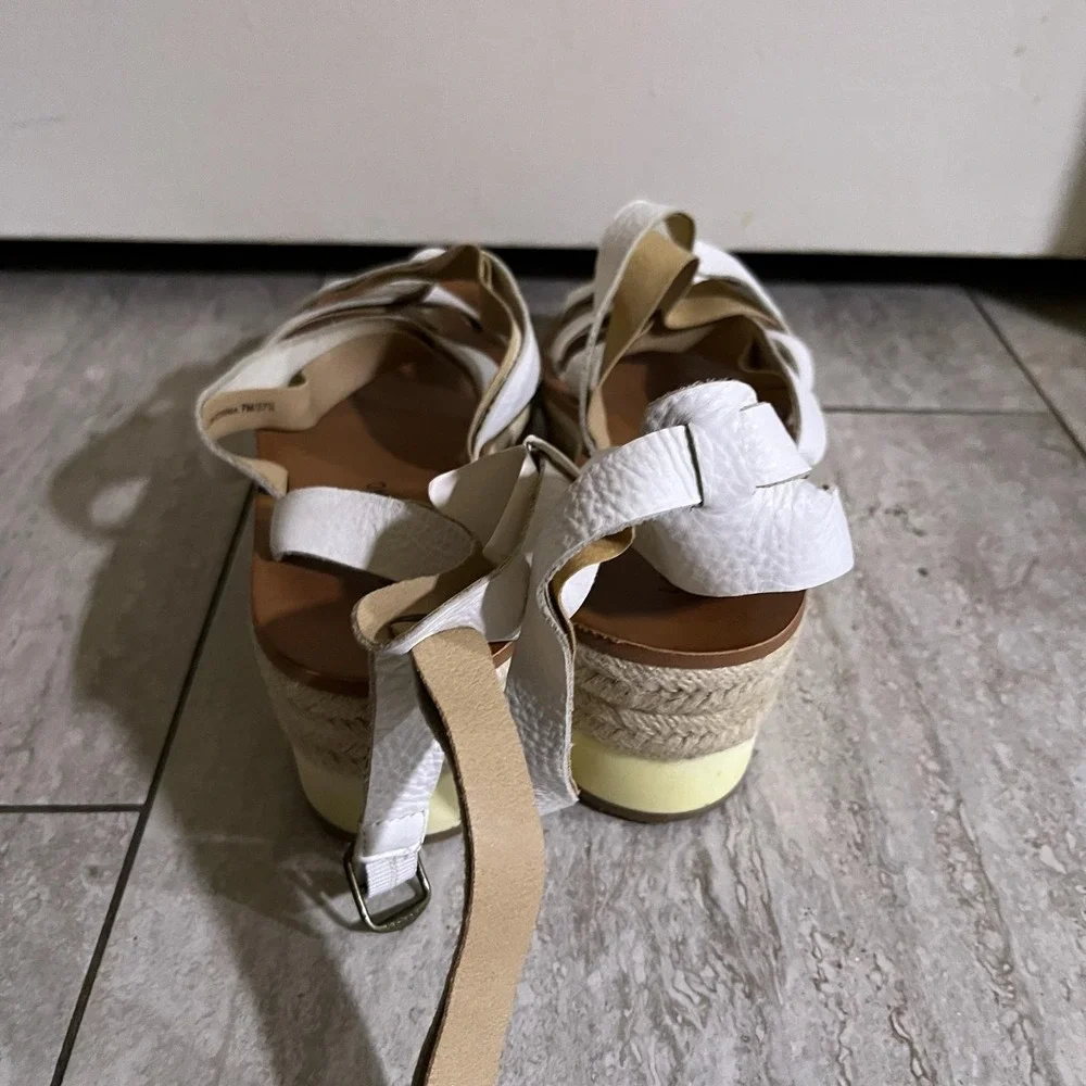 Lucky Brand Espadrille Sandals Womens Size 7 White Platform Ankle Tie Shoes